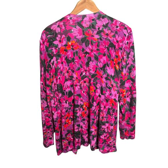 Isaac Mizrahi Women’s Pink Floral Open Front Cardigan Sweater Knit Size Large - Picture 2 of 11